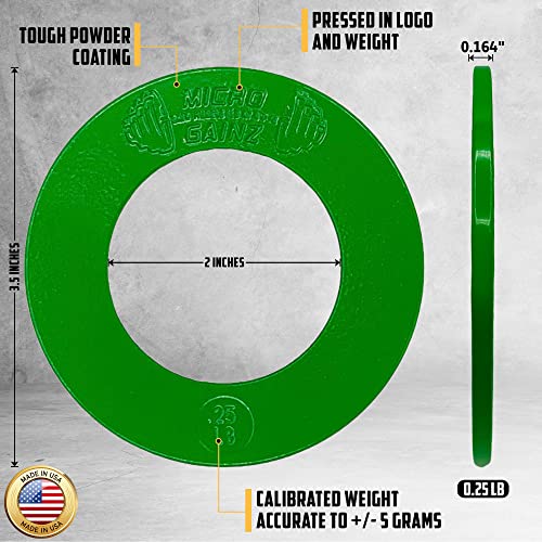 Micro Gainz Multi-Color Calibrated Fractional Weight Plate Set Of .25Lb-.50Lb-.75Lb-1Lb Plates (8 Plate Set) W/Bag- Designed For Olympic Barbells, Made In Usa #TOP5