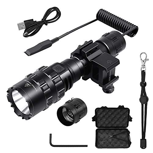 AIRSSON Tactical Flashlight,Rechargeable Flashlight Put on Rifle with Remote Pressure Switch,1600 High Lumens