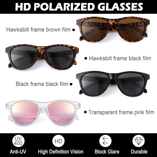 4 Pack Polarized Sunglasses for Women Men Round Trendy Shades with UV400 Protection Trendy Classic Retro Style Fashion3