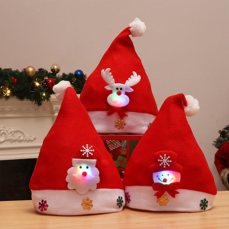 Shuoyang 3 unidades, sombreros de Papá Noel, sombrero de terciopelo de Navidad brillante, sombrero de Papá Noel rojo esponjoso para adultos, hombres