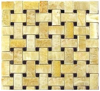 Honey Onyx Basketweave with Black Marble Tile Premium Polished