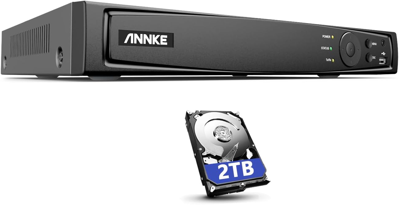 ANNKE 16 Channel NVR Recorder, 5-in-1 16CH 8MP Network Video Recorder with 2TB Hard Drive Disk, Support 8MP/6MP/5MP PoE IP Cams, 24/7 Surveillance Recording, Live Viewing, Smart Playback