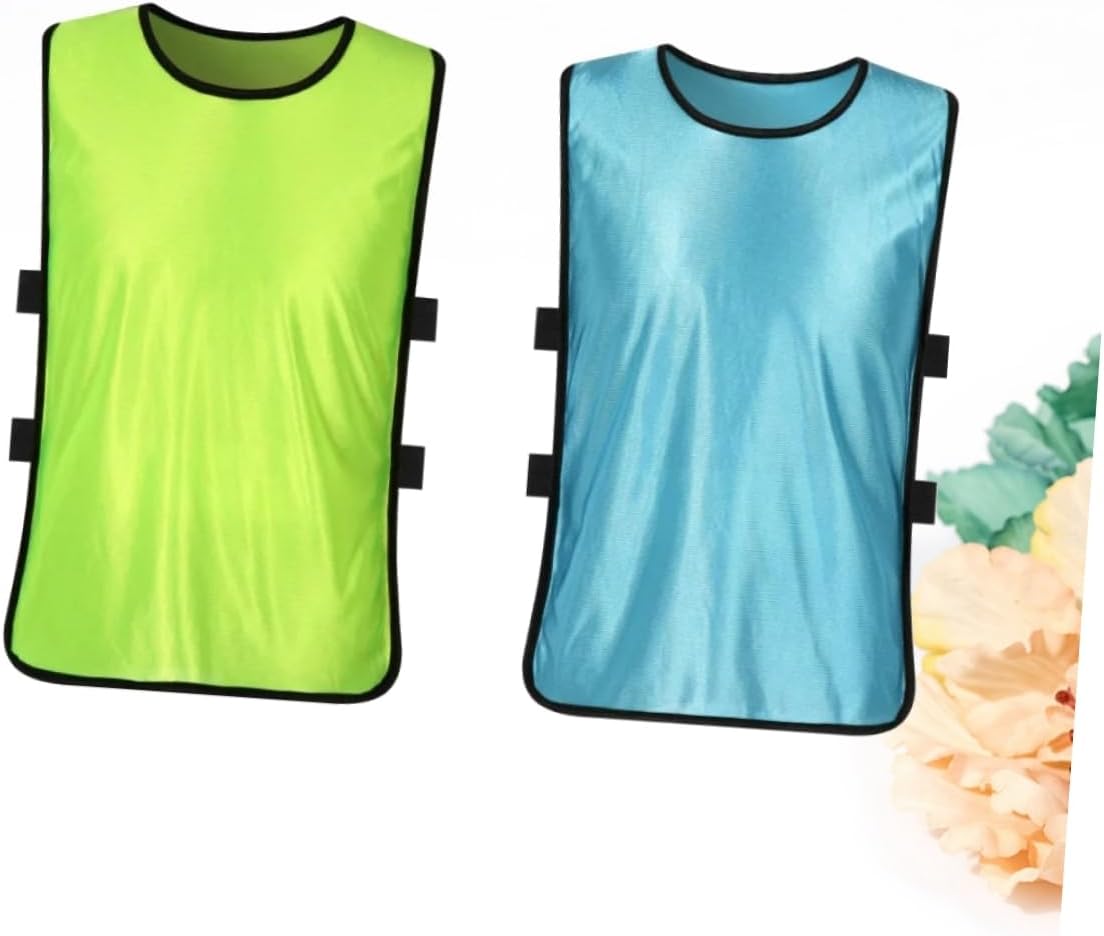 12PCS Adult Football Basketball Training Vests Sleeveless Mesh Shirts for Summer Team Sports Lightweight Polyester Fluorescent Green and Light Blue Xl