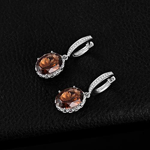 JewelryPalace Owalne 7.2ct Prawdziwy brązowy kwarc dymny Kolczyki Srebro 925 Kobiety, Kolczyki Srebrne kamienie szlachetne Dziewczyny, Prezenty Różowe złoto Złoto