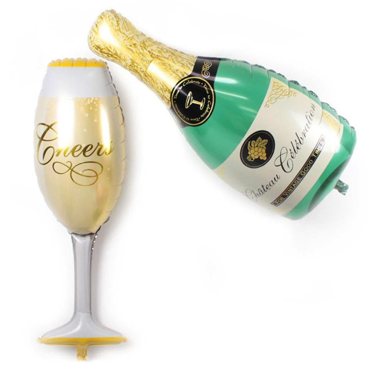 BHOOLU&GOOLU Champagne Bottle & Wine glass shaped Foil Balloon, 2 Piece, Multicolor