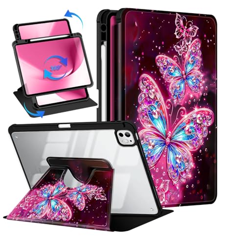 Casetego Funda para iPad Pro de 13 pulgadas (M4) 2024 con soporte para lápices, rotación de 360°, funda protectora ajustable con soporte ajustable, color rosa profundo