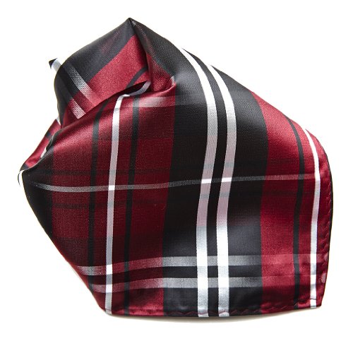 Black Burgundy White Plaid Design Men's Hankerchief Pocket Square Hanky