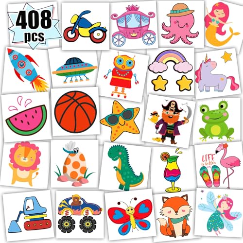 Leesgel Tatuajes Temporales Niños, 408 Hojas Tatuajes Temporales Pegatinas Infantiles (Utilizar directamente sin tijeras), Detalles Regalos Cumpleaños Niños Colegio Fiesta Juguetes