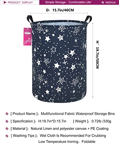 Inghua Laundry Hamper Large Canvas Fabric Lightweight Storage Basket/Toy Organizer/Dirty Clothes Collapsible Waterproof For College Dorms, Boys And Girls Bedroom,Bathroom(Blue Star) #TOP1