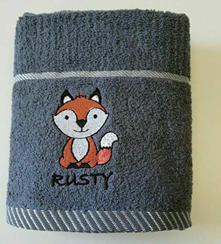 Image of Sue Rossi Ltd 100% Turkish Cotton Tea Towels Embroidered Animal Cooks Cloth Luxury 3 Pack Kitchen Towel Set (Dark Grey Fox)
