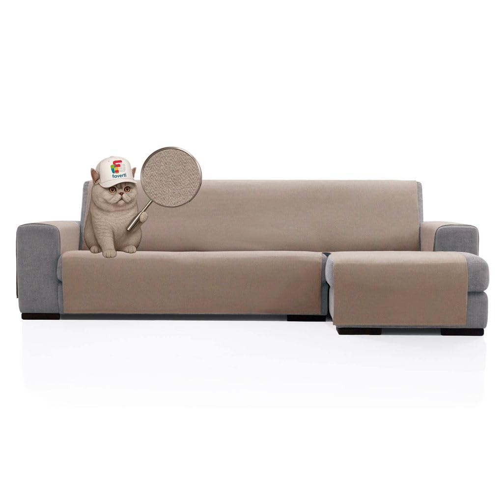FAVERTI Cubre Sofá Chaise Longue Brazo Derecho 240 (Visto de Frente) | Modelo Sax | Protector Fresco y Resistente para Mascotas, Hecho en españa con Material Reciclado | Protector Chaise Lino