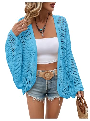 Image of Verdusa Women's Oversized Summer Cardigan Lightweight Sweater Crochet Knit Beach Cover Up Spring Vacation Outfits