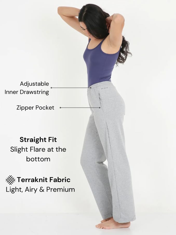 Terractive Women’s TerraKnit Straight Pants – Mid Rise Cotton Stretch Sweatpants with Elasticated Waistband – Breathable, Wrinkle-Resistant Bottoms for Work, Travel, or Casual Wear (L, Light Grey) 2