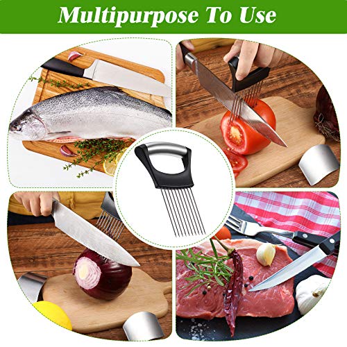 6 Pieces Stainless Steel Finger Guards Knife Cutting Protector and 1 Piece Stainless Steel Onion Holder Slicer Vegetable Potato Cutter Slicer for Kitchen Slicing Dicing Chopping