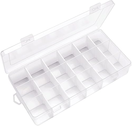 IOOLEEM Caja organizadora de cuentas de plástico con 18 rejillas ajustables, caja organizadora de almacenamiento, divisores para manualidades y
