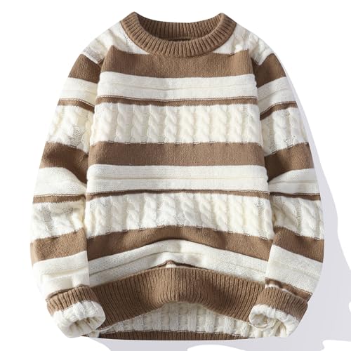 Cambkatl Men's Color Block Crewneck Sweater - Cable Knit Loose Casual Long Sleeve Pullover Sweaters Jumper Tops2
