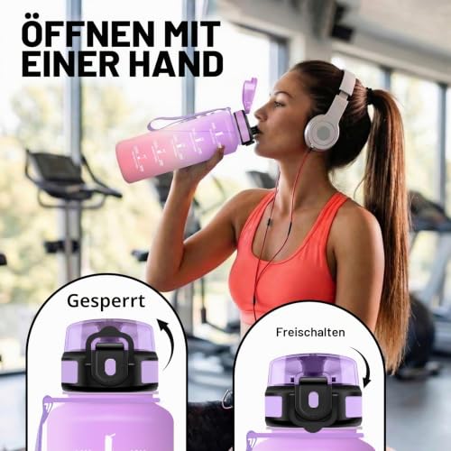 JAPORIA Trinkflasche 1.5L, BPA-frei, Wasserflasche mit Filter und Zeitmarkierung, Auslaufsicher, Sportflasche für Camping, Wandern, Schule… – Ansicht 3