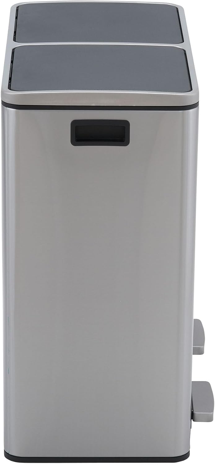 Household Essentials Dual Compartment Trash Can with 30 Liter / 8 Gallon Medium Bins, Stainless Steel, for Trash and Recycling 94603-1