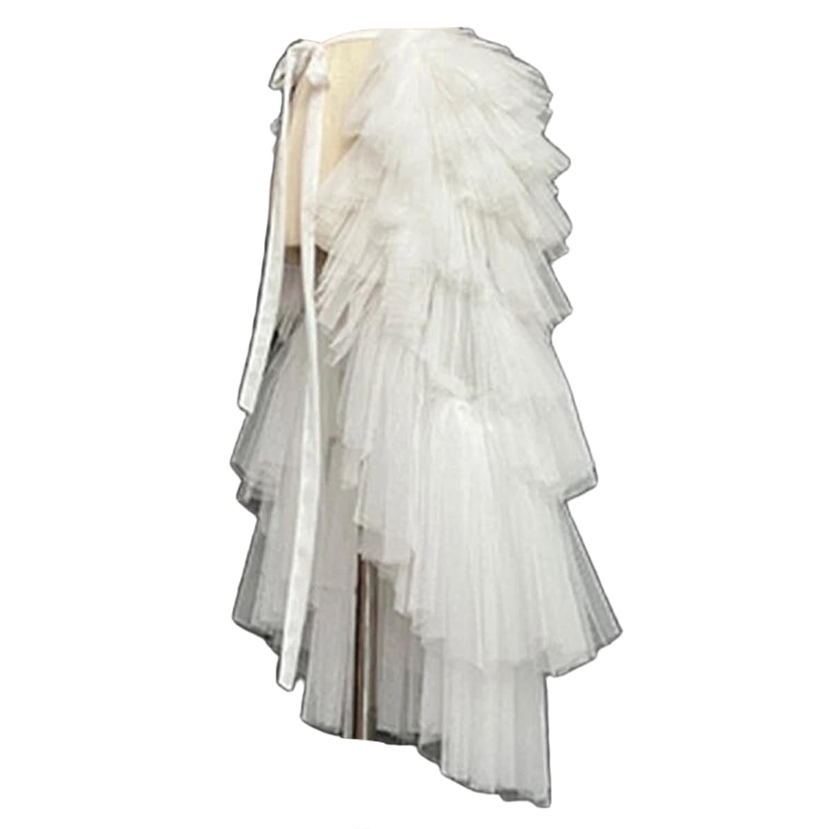 Women Back Tulle Tutu Overskirt Ruffles Mesh Layered High Waist Tie-on Belt Bustle Skirt for Wedding Party Cocktail