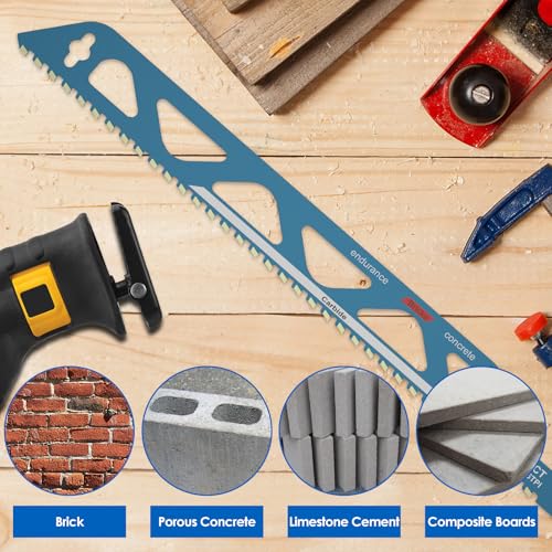 Reciprocating Saw Blade 10/12/18/20inch Alloy Steel Brick Concrete Cutting Recip Sabre Saw Blade Universal Cutting Recip Saw Blade Pruning Saw Blades for Cement Panels Bricks Wood (20-inch Size)
