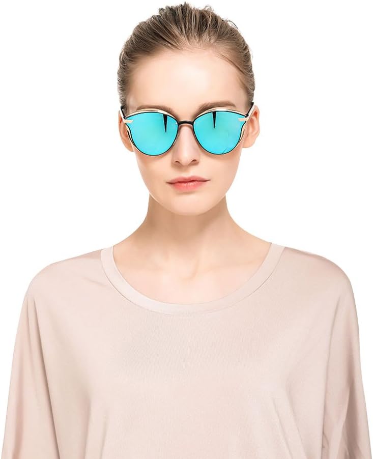 SPEEDM Polarized Cat Eye Mirrored Sunglasses With Metal Frame For Women sunglasses (Black, Black) (Gold(p0824), Green)