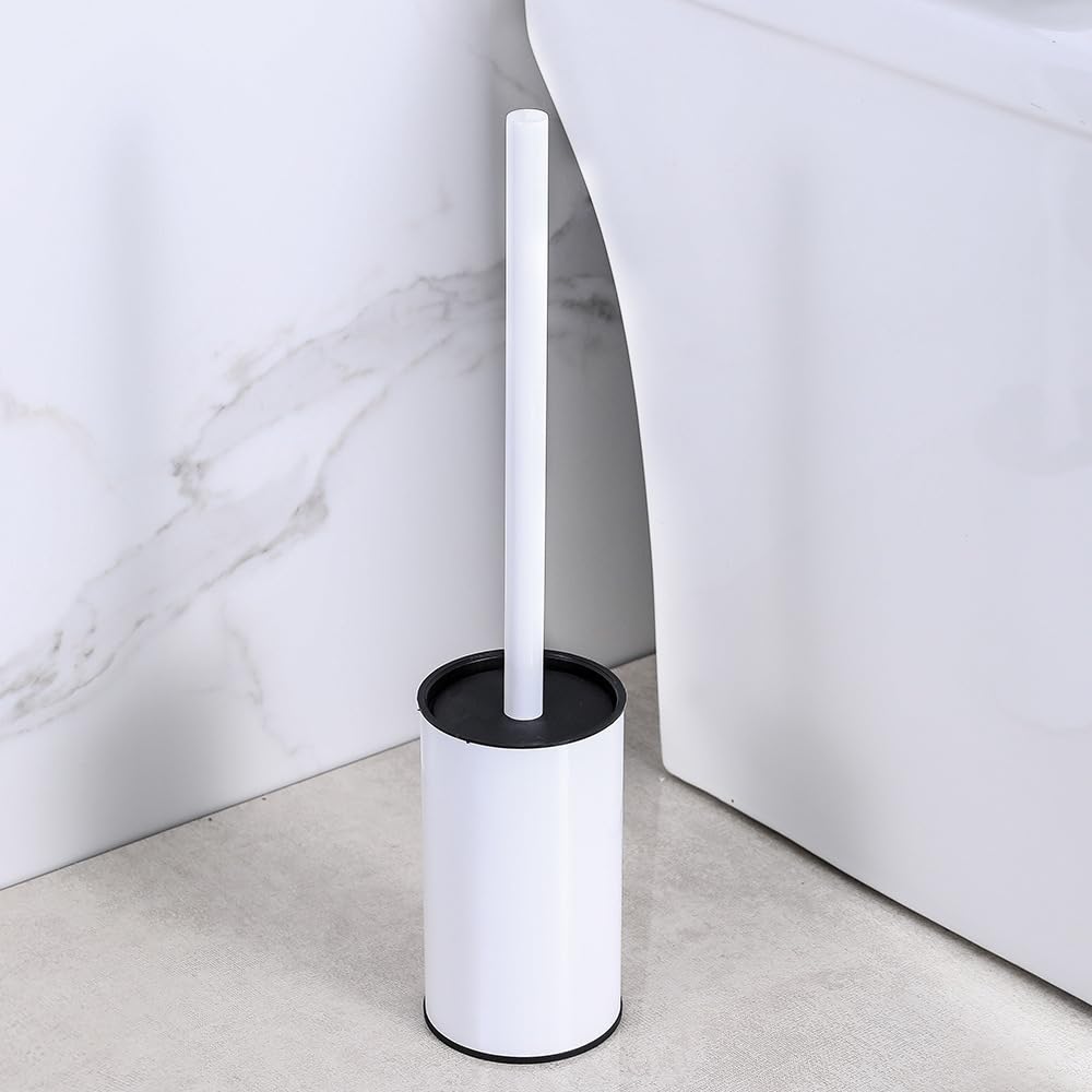Stainless Steel Toilet Brush and Holder, floor standing, long handle,Heavy Duty Cleaner for Bathroom,White