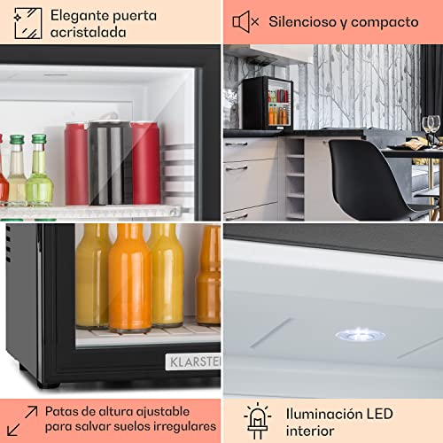 KLARSTEIN Nevera Pequeña Silenciosa, Mini Neveras para Habitación, Bajo Consumo, Puerta de Cristal, Frigoríficos Pequeños Temperatura 12 to 18 °C, Neveras Pequeñas de 24L, Minibar 1 Estante, Negro - imagen 5
