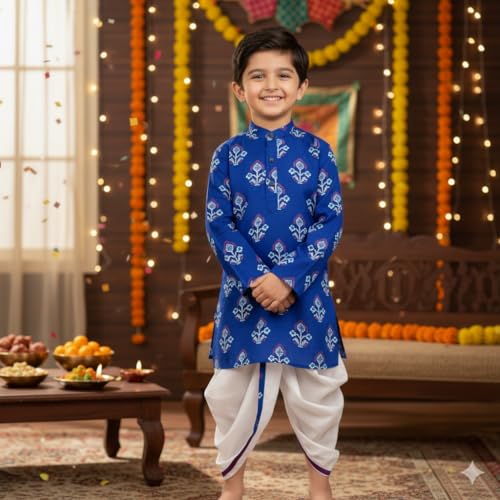 Image of Chandrakala Kids Kurta Dhoti Set for Boys Indian Printed Ethnic Wear(KK122-P)