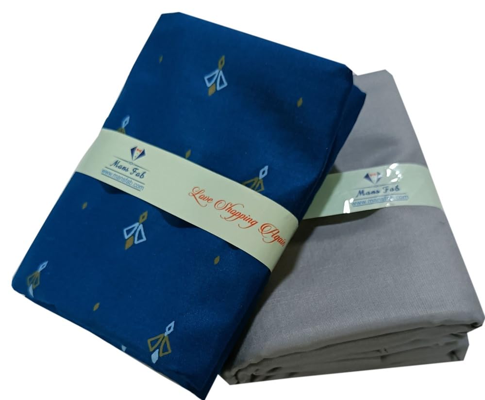 Premium Cotton Shirt and Trouser Fabric Set in Luxury Wooden Box, Pattern with Decorative Print (Royal Blue)-image-20