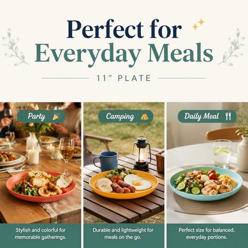 Image of 11In Wheat Straw Plates, 6PCS Large Plastic Plates Reusable,Multi