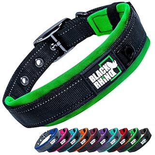 Black Rhino - The Comfort Collar - Collare per cani imbottito in neoprene ultra morbido per tutte le razze. Resistente, regolabile, riflettente e resistente alle intemperie (S, verde e nero)