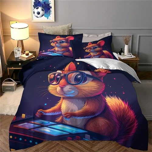 Housse de couette DJ écureuil 3D en microfibre 135x200 cm
