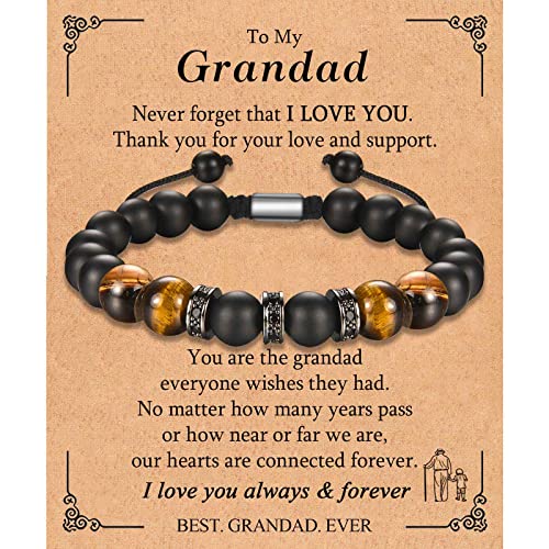 KORAS Grandad Fathers Day Gift Grandad Gifts Tiger Eye Bracelet Black Onyx Stone Bracelet for Grandpa Presents for Fathers Day Birthday Christmas