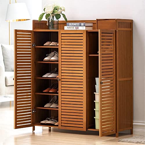Gdrasuya10 Bamboo Entryway Shoe Storage Cabinets, 7 Tier Freestanding Shoe Cabinet Rack Organizers With Doors Space Saving For Shoes Slippers Boots Sneakers Large Capacity #TOP19