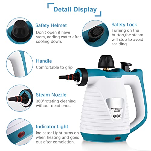 Ailgely Vaporeta de Limpieza de Mano Portátil, Vaporeta Limpieza Hogar Potente Multiuso 1050W con 9 Accesorios de Vapor, para Tapicería de Coche, Cocinas, Alfombras, Cristales, Sofá - imagen 5
