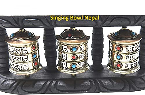 Tibetan Om Mani Padme Hum Hand Held Wall Hanging Prayer Wheel - Brass And Wood Hand Crafted In Nepal #TOP5