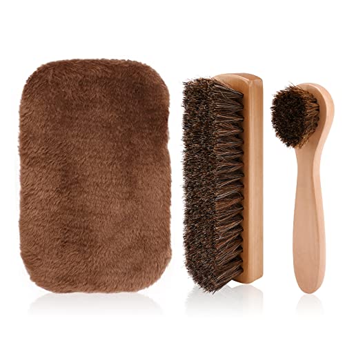 3Pcs Brosse Chaussure, Brosses à Chaussures en Poils Chiffons de Cirage Naturel en CRIN de Cheval Petite Brosse à Cirage de Cheval Haute Brillance Brosses de Nettoyage de Chaussures pour Bottes