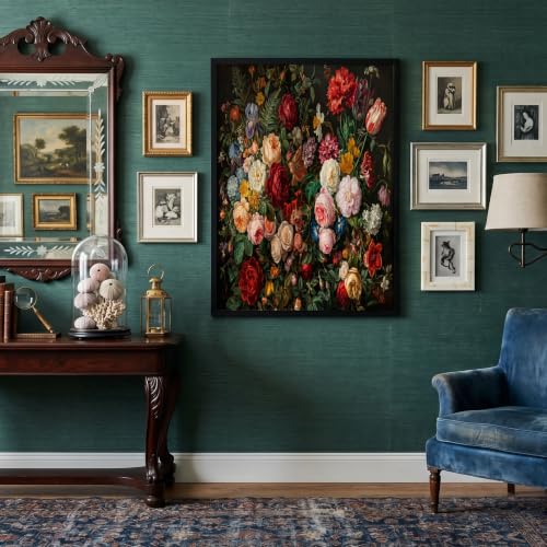 Cuadros de pared con pintura al óleo realista de flores góticas grandes en lienzo rojo oscuro