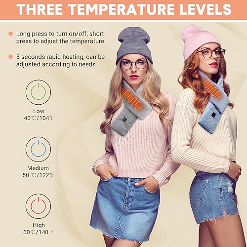 Mumufy 4 Pcs USB Heated Scarf Rechargeable Neck Heating Pad Warmer Three Temp Setting for Mom Dad Thanksgiving Winter Gift for Christmas, No Battery, No Power Bank3