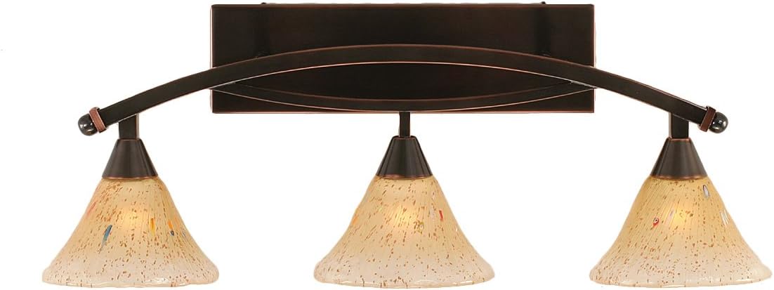 70% Off Everything Toltec Lighting 173-BC-750 Bow Three-Light Bathroom Bar Black Copper Finish with Amber Crystal Glass, 7-Inch