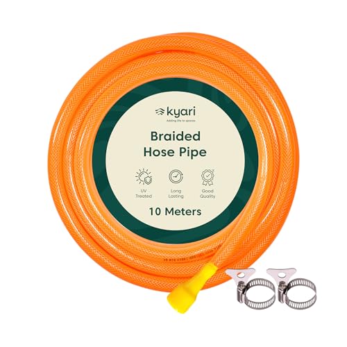 Image of Kyari Hose Pipe Braided - 10 Meter, 3 /4 Inch with Nozzle & Clamp, Heavy-Duty Garden Water Pipe for Plants, Car Wash & Outdoor Use