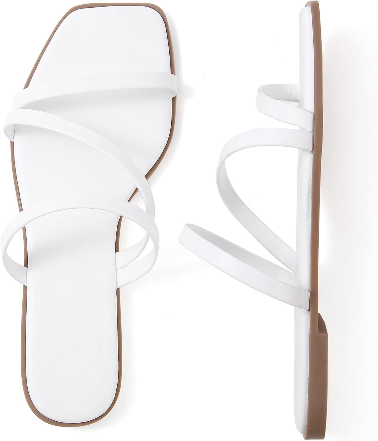 LACUONE Strappy Flat Sandals Women Slip On Square Open Toe