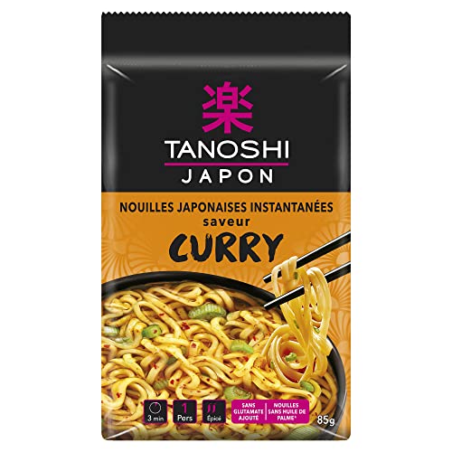 TANOSHI - Fideos instantáneos japoneses al curry de trigo – listo en 3 minutos – sin aceite de palma, sin colorantes – 85 g