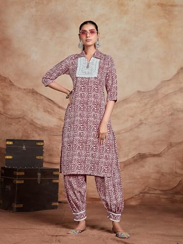 Image of EthnicJunction Women's Cotton Blend Embroidered Salwar Suit Set