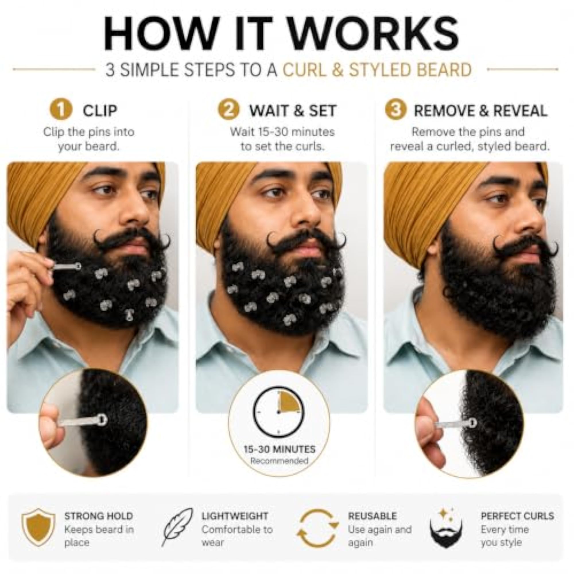 120 PCS Beard Hair Curling Pins for Men