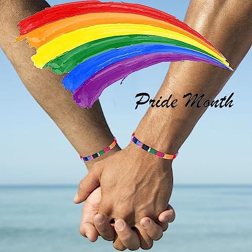 LGBTQ Pride Rainbow Bracelets Bulk Handmade Friendship Bracelets Boho Ethnic Style Wristband Bohemian Pride Month Jewelry for Women Men Adjustable3