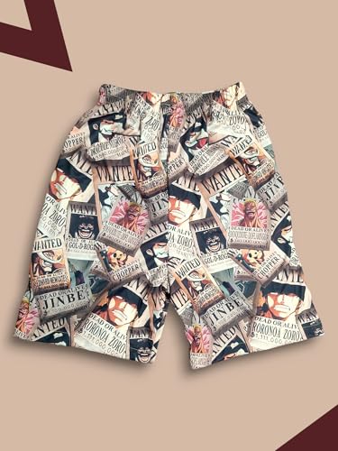 Image of One Piece Anime Wanted Poster Lycra Blend Outfit, Shorts and shirt Set, Dark Peach
