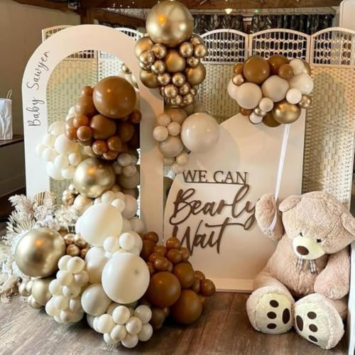 Image of HILAVO Brown Gold Balloons, 12 inch Double Stuffed Brown Gold and Cream Beige Balloons for Neutral Baby Shower Boho Wedding Birthday Party Decorations