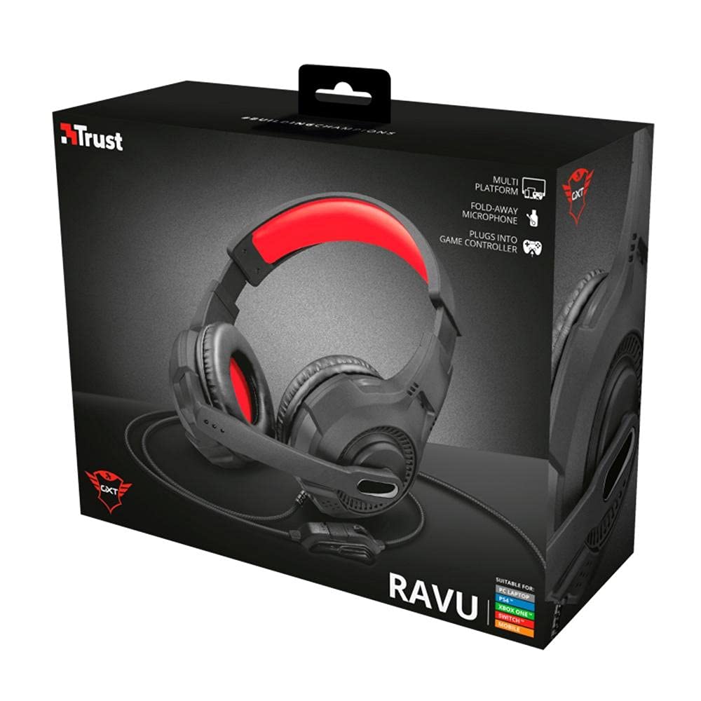 Trust Gaming GXT 307 Ravu Casque Gamer avec Micro pour PC, Ordinateur Portable, PS4, Xbox One, Nintendo Switch et Mobile, Jack 3.5mm - Noir/Rouge
