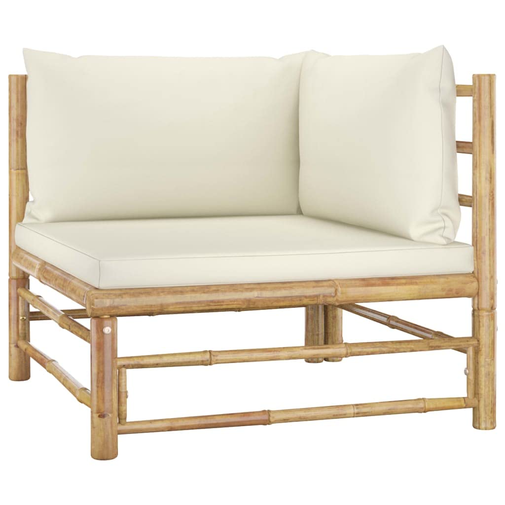 vidaXL Garden Corner Sofa with Cream White Cushions Patio Outdoor Lawn Yard Terrace Balcony Seat Seating Sitting Chair Furniture Bamboo